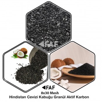Hindistan Cevizi Kabuğu Granül Aktif Karbon 8x30 Mesh 20 Kg  1 Çuval