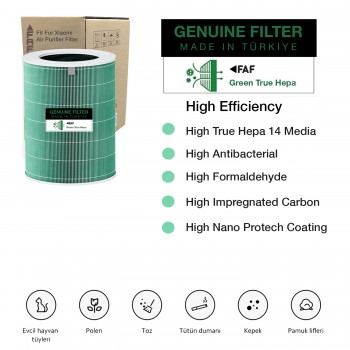 Xiaomi Mi Air Purifier 2H- 2C- 2S - 3H - 3C Filtre  360 True Cam Hepa Yeni Formullü Filtresi Ø200*H290MM ÖLÇÜ (Yeşil Formaldehyde)