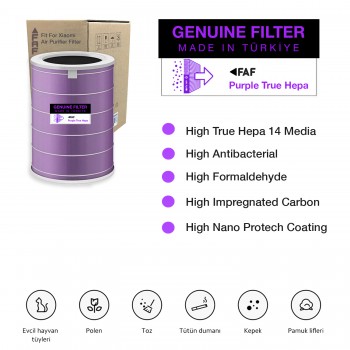 Xiaomi Smart Air Purifier 4 Lite Filtre  /  360 True Cam Hepa Yeni Formullü Filtre ölçü Ø200*H308MM Model: AC-M17-SC Filtresi (Mor Antibakteriyel)