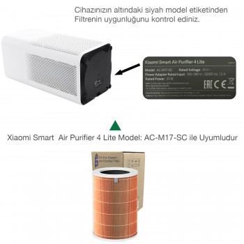 Xiaomi Smart Air Purifier Hava Temizleyici 4 Lite Filtre Model: AC-M17-SC  Filtre Özel Seri High Efficiency Filtre Turuncu FAF / True Hepa 14 Filtre  