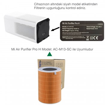 True Hepa 14 Filtre  Xiaomi Mi Air Purifier PRO H Filtre  Model: AC-M13-SC  Uyumlu Özel Seri High Efficiency Filtre Turuncu