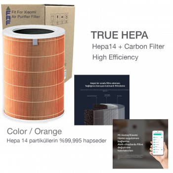 Xiaomi Mi Air Purifier Filtre 2H- 2C- 2S -3H-3C Filtresi 360 True Cam Hepa Yeni Formullü Ø200*H290MM ÖLÇÜ (Turuncu Allergy)