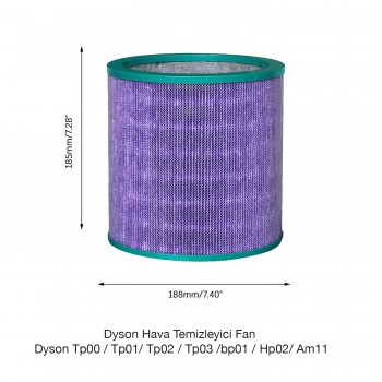 Faf Filter / Dyson TP00 / TP01/ TP02 / TP03 /BP01 / HP02/ AM11 Uyumlu  Formaldehit Mor Filtre  Mor Anti Bakteriyel