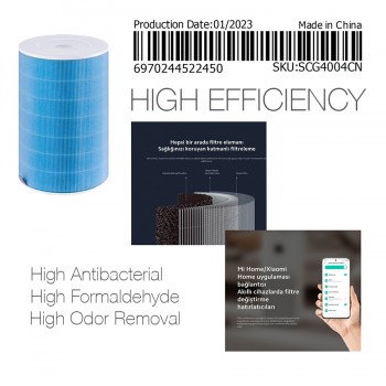 Xiaomi Mi 3C Hava Air Purifier Yüksek Verimli Mavi Formaldehid Hepa Filtre  Mavi  Yüksek Verimli Filtre
