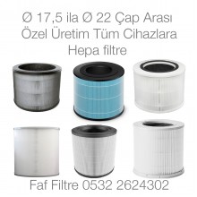 Özel Üretim Silindir Karbonlu Hepa Filtre Tüm Cihazlar İçin Uyumlu Filtre Ø 17 cm ila Ø 21 cm Çapları Arasındaki Ölçüler