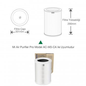 Xiaomi Mi Air Purifier PRO Filtre, Model AC-M3-CA Uyumlu Özel Seri High Efficiency Beyaz FAF / Natural Pure Hepa 14 Filtresi 