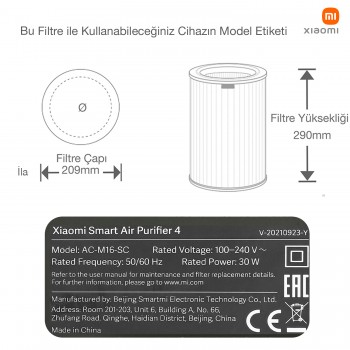Xiaomi Smart Air Purifier 4 Filtre  Orjinal Çipli Rfid Filtre Gri 